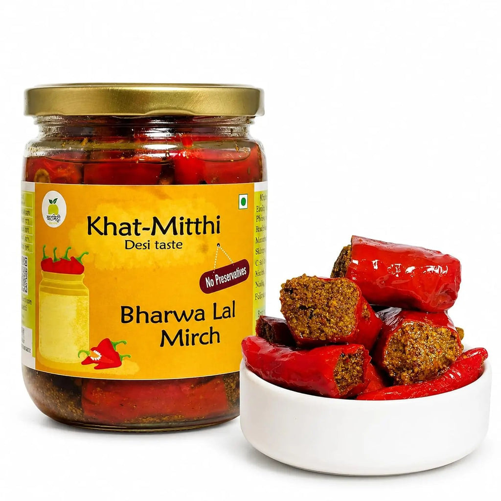 Khat Mitthi Bharwa Lal Mirch Achar | Homemade Stuffed Red Chilli Pickle | Traditional Indian Achar | 100% Natural - Khat Mitthi