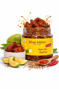 Premium Khat Mitthi Mango Pickle crafted from fresh raw mangoes and carefully selected Indian spices for authentic Indian meals and homemade taste.