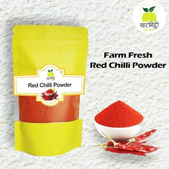 Khat Mitthi Red Chilli Powder premium spice for curries, vegetables, dals, marinades, snacks, and traditional Indian recipes with vibrant colour and rich flavour.