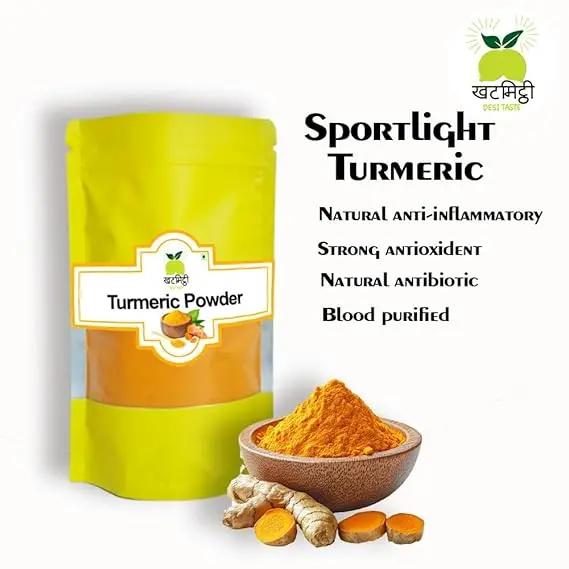 Khat Mitthi Turmeric Powder – premium haldi powder made from carefully selected turmeric roots to deliver natural colour, rich aroma, and authentic flavour for curries, dals, vegetables, rice dishes, and everyday Indian cooking.