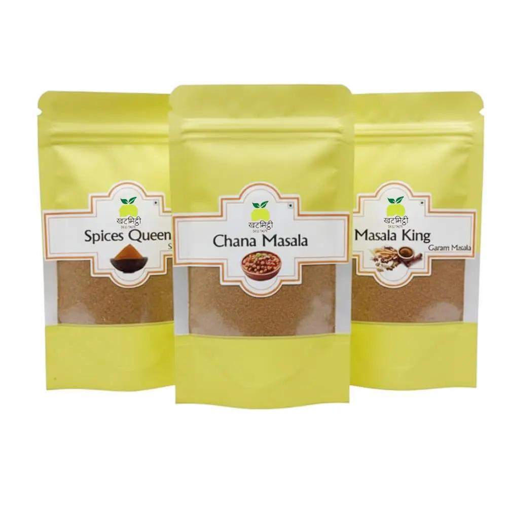 Khat MItthi spice combo pack Three packages of spices including sabji masala, Chana Masala, Garam masala, pure ingredient and authentic taste