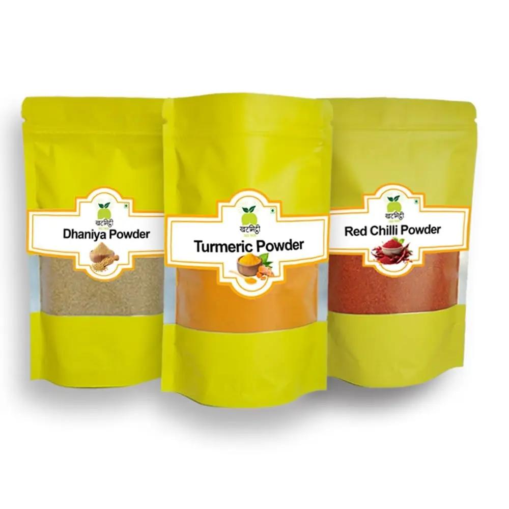 Spices Combo Powder Pack 600g | Turmeric Chilli Coriander Powder - Khat Mitthi