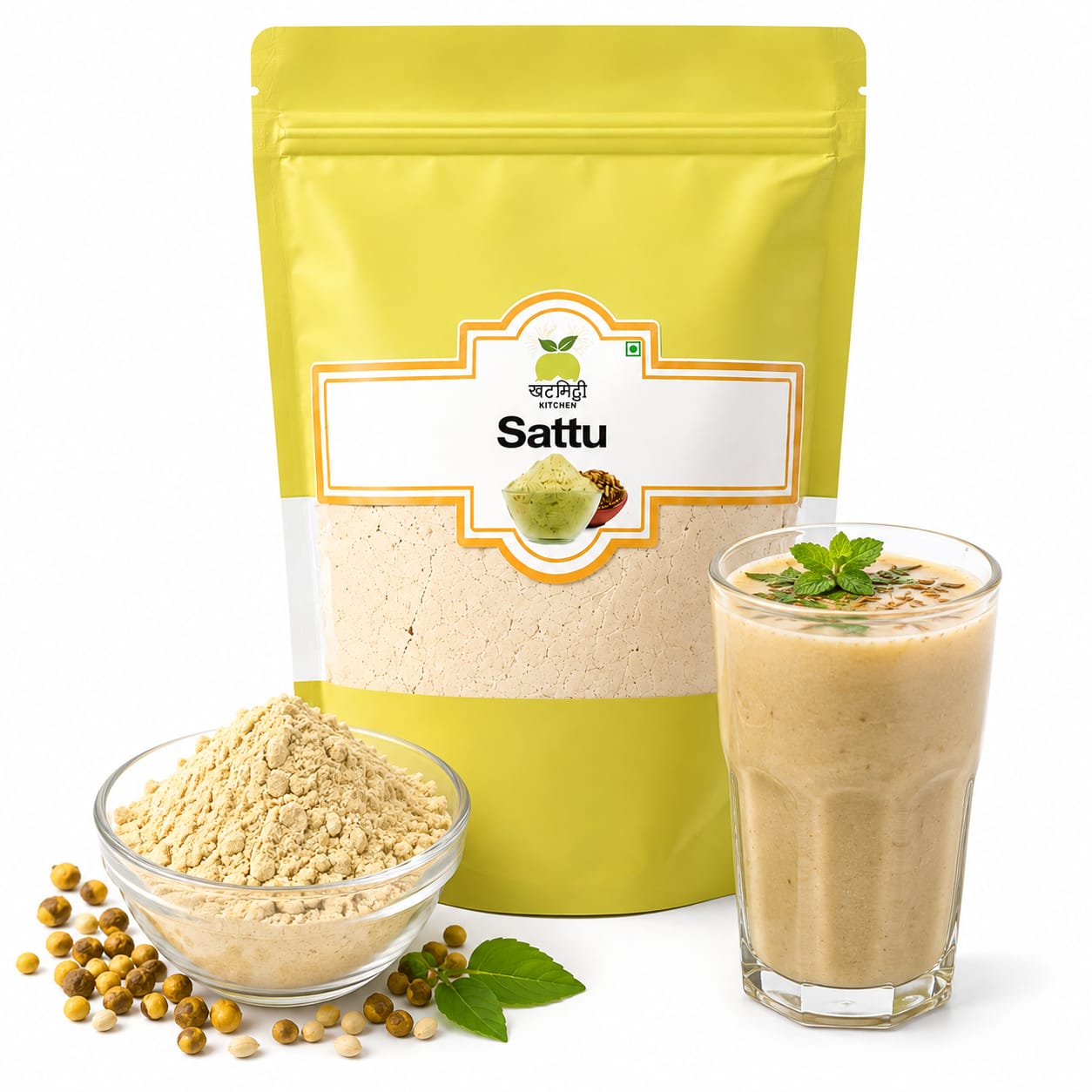 Khat Mitthi Chana Sattu Flour | Roasted Bengal Gram Flour | Traditional Indian Sattu