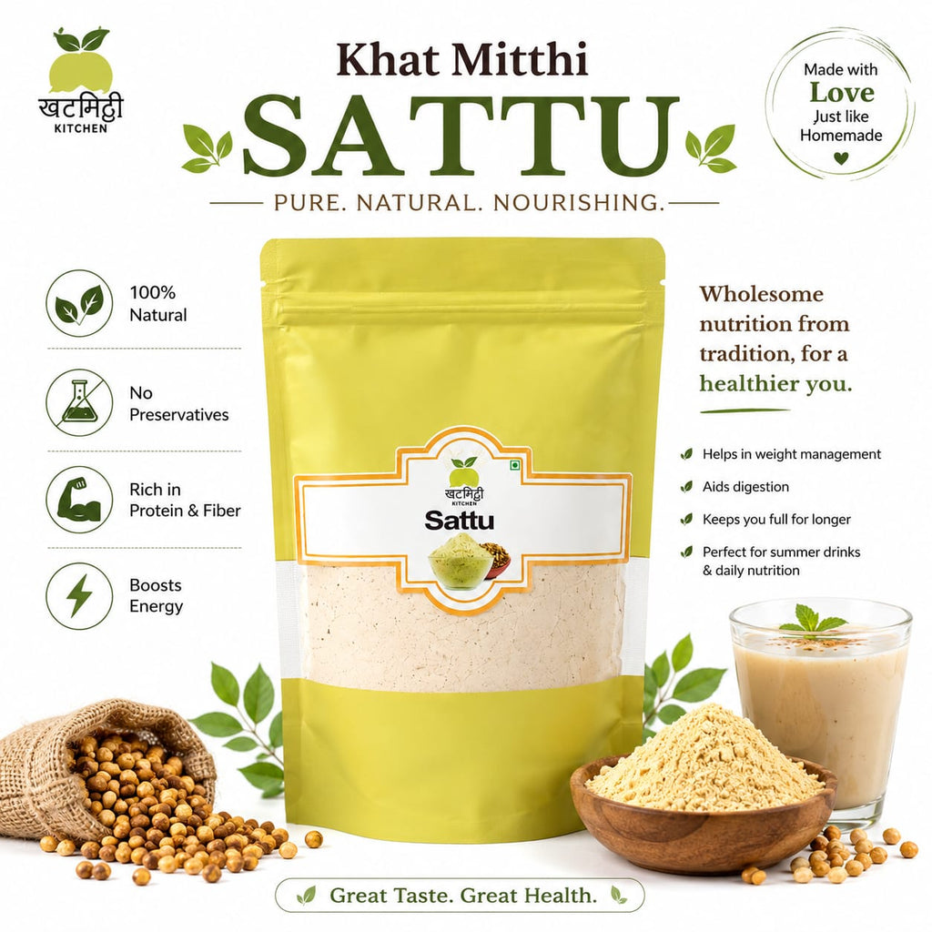Khat Mitthi Chana Sattu Flour | Roasted Bengal Gram Flour | Traditional Indian Sattu