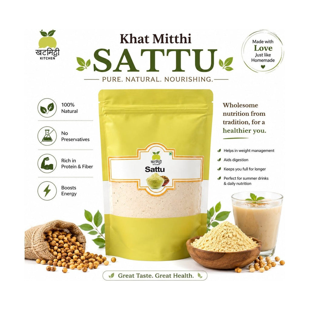 Chana Sattu (Roasted Bengal Gram Flour) – Khat Mitthi (view 2)