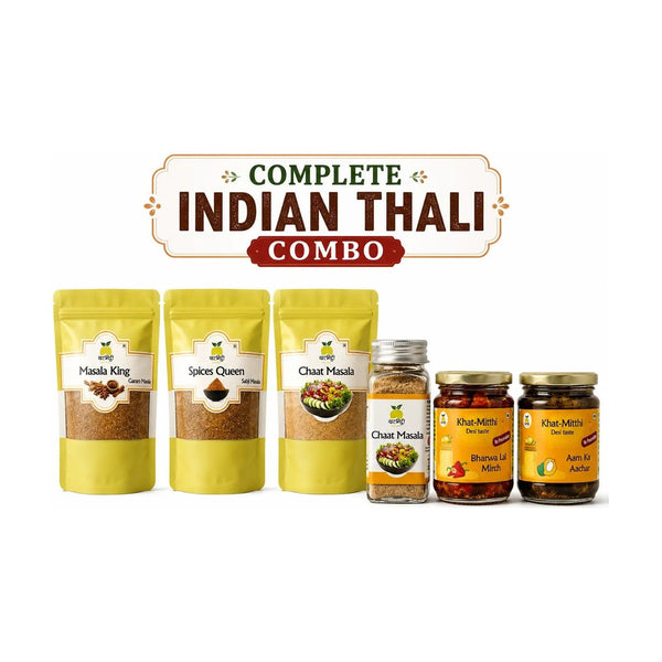 Complete Indian Thali Combo: 3 Masalas + 2 Pickles – Khat Mitthi