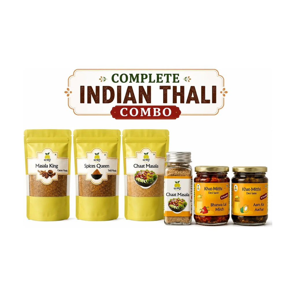 Complete Indian Thali Combo: 3 Masalas + 2 Pickles – Khat Mitthi