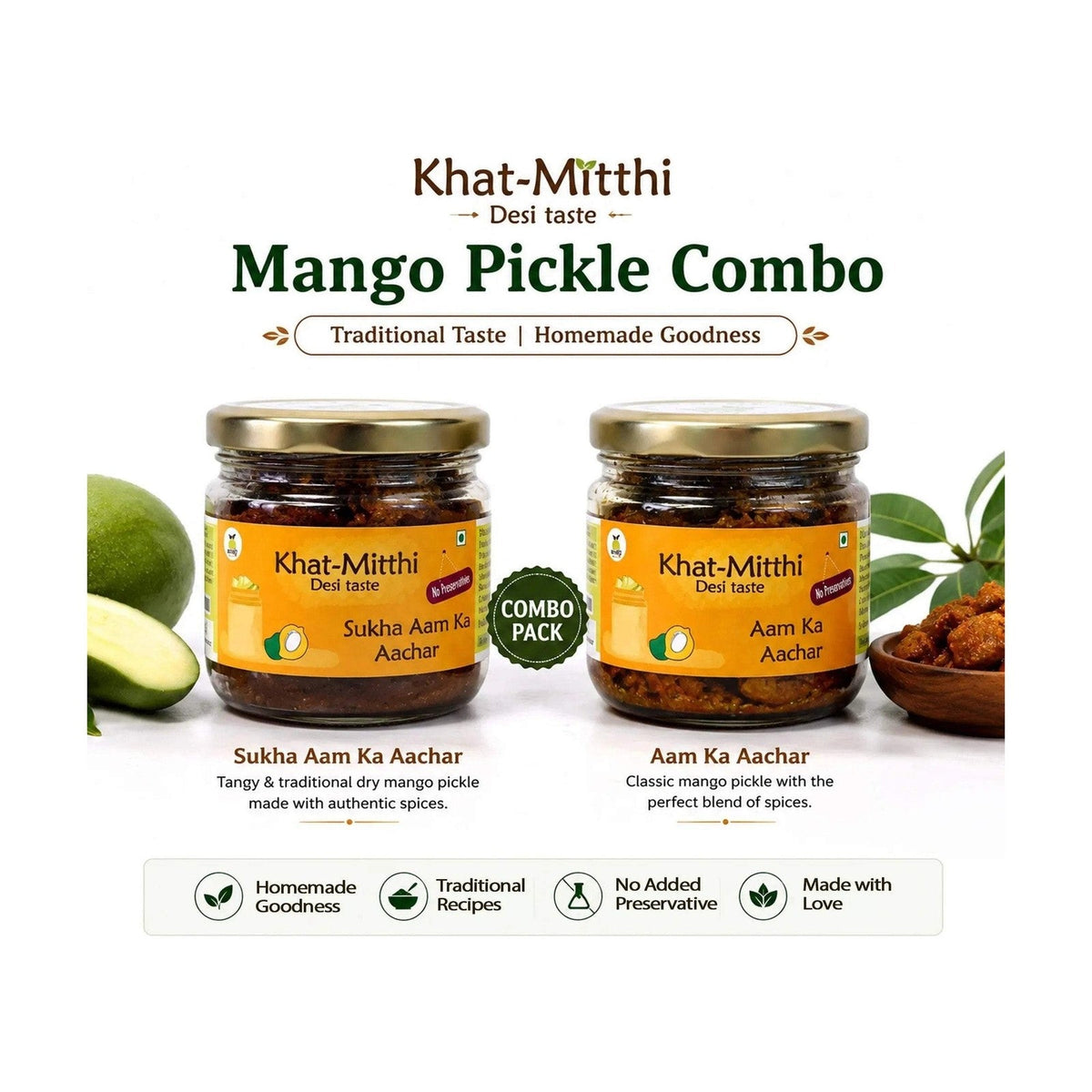 Mango Pickle Duo: Aam Ka Achar & Sukha Aam (2 × 250g) – Khat Mitthi