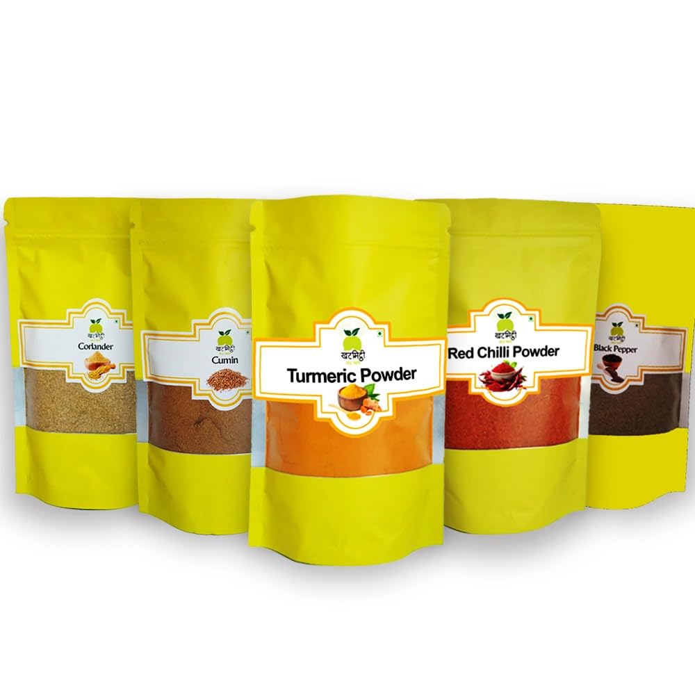 Spices Combo Pack 450g | Turmeric, Red Chilli, Coriander, Cumin & Black Pepper Powder