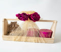 Royal Floral wooden caddy hamper with dry fruits, tulle and magenta roses